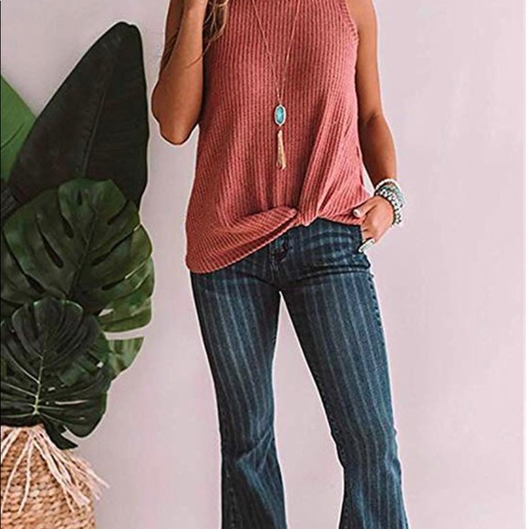 NWOT red Knit waffle tank top - Picture 3 of 5